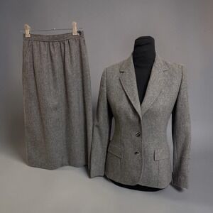 Evan-Picone Petites Vintage Grey Wool Blend Skirt Suit Jacket Blazer Set 6P 2P